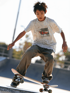 亚洲人玩滑板的年轻人