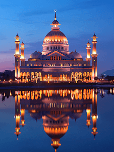 东南亚配色摄影照片_马来西亚布城清真寺