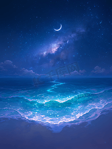 夜晚星光洒落在沙滩