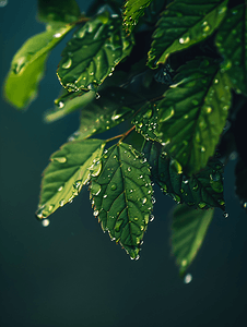 雨天骑车摄影照片_树叶上的水滴