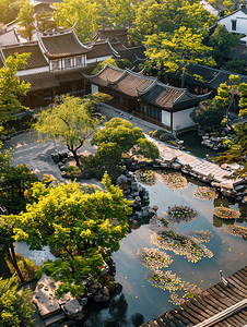 中式花纹复古边框标题栏摄影照片_苏州园林中式建筑