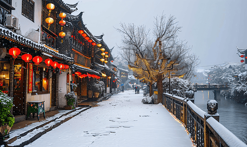 中国古韵摄影照片_西塘雪景小雪