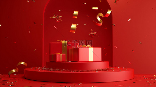 红色丝带礼物空间合成创意素材背景