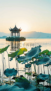 杭州亚运会粉色背景图片_语文课本封面杭州西湖著名景点风景背景图