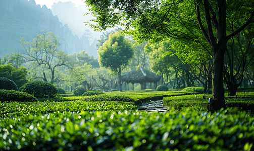 清新绿色茶叶摄影照片_茶园杭州