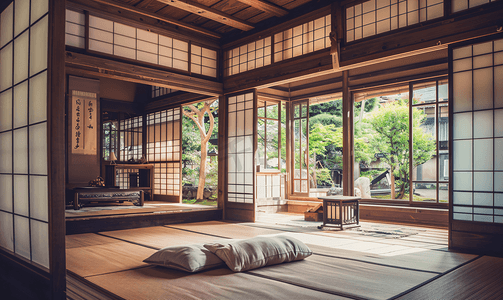 室内家居简约摄影照片_日式家居小角落