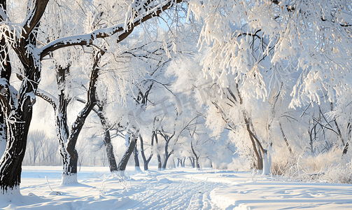 内蒙古冬季树挂雪景特写