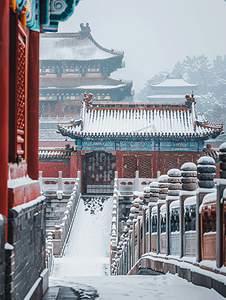 古风小寒摄影照片_北京故宫博物院的雪景