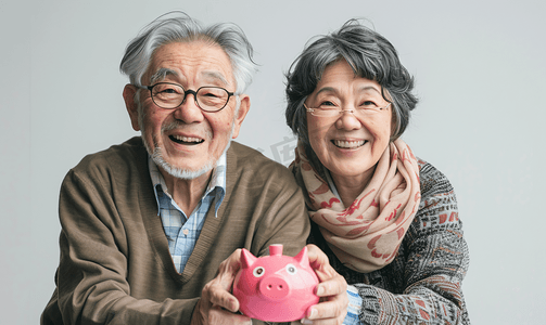 手机金融摄影照片_亚洲人老年夫妇在理财