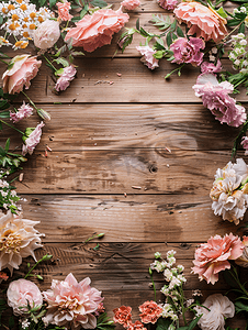 北欧仿真花摄影照片_复古背景鲜花木板设计素材