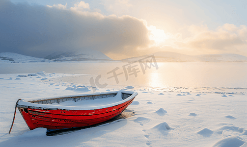 伊春摄影照片_一叶小舟雪地