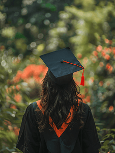 毕业背影摄影照片_大学生手举着毕业证背影