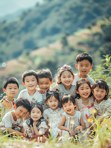 儿童自信摄影照片_亚洲人乡村小学里的小学生