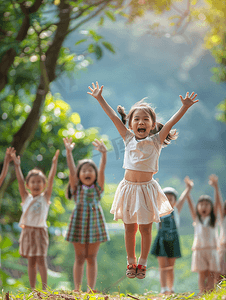 中国风底纹摄影照片_亚洲人欢乐的乡村小学生