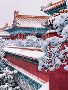 古风庭院建筑摄影照片_北京故宫博物院的雪景