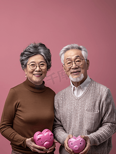 老年伴侣摄影照片_亚洲人老年夫妇在理财