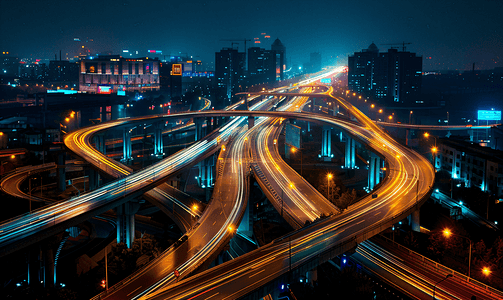 夜景灯光摄影照片_北京城市交通立交桥夜景
