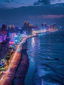 青岛海边摄影照片_青岛海边城市夜景