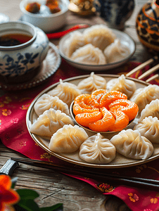 过年包饺子摄影照片_亚洲人幸福家庭过年包饺子