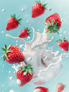 草莓和飞溅的牛奶图片