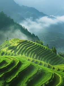 云南山村摄影照片_云南梯田迷雾