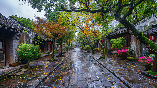 雨季风景景区的摄影图片