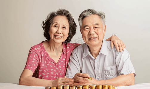 老年伴侣摄影照片_亚洲人老年夫妇在理财