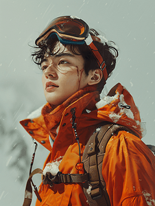 主题活动摄影照片_亚洲人滑雪的青年男人