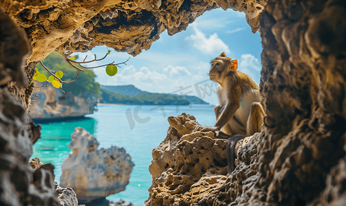 云海背景素材摄影照片_猴子观海自然美