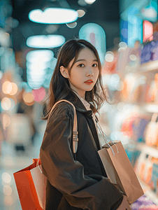 美女摄影照片_亚洲人青年女人逛街购物