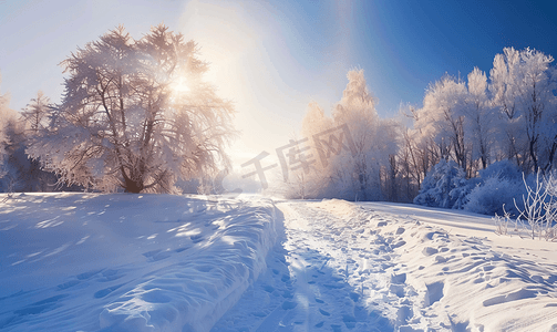 秋天晚霞摄影照片_冬天雪景风光