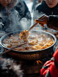 火锅配菜图片摄影照片_青年聚会吃火锅涮毛肚特写