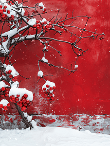 雪中腊梅摄影照片_雪中蜡梅红墙