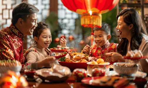 吃饺子过年摄影照片_亚洲人幸福家庭过年吃团圆饭
