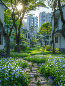 春天的季节住宅小区照片