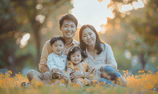 风车图片摄影照片_亚洲人快乐家庭在户外郊游