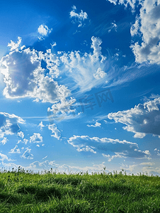 阳光温馨背景摄影照片_草原上的蓝天白云