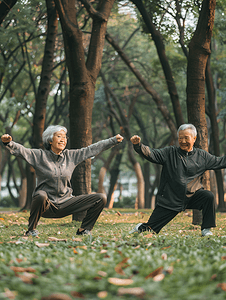 亚洲人幸福的老年夫妇在公园里锻炼身体4