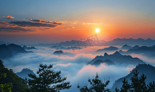 山水太阳摄影照片_卓尔山的日出