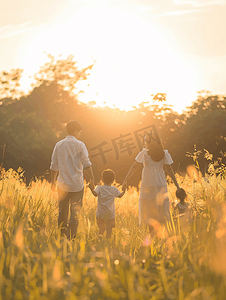 草原旅游摄影照片_亚洲人快乐家庭在户外郊游