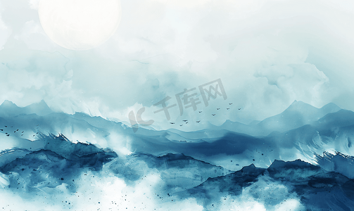 奖牌中国风摄影照片_水墨风格的云海雾景
