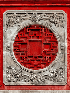 中元节传统印章摄影照片_中国风石雕红墙