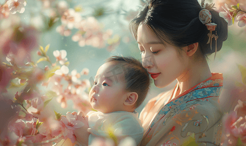 可爱哭摄影照片_亚洲人妈妈和宝宝