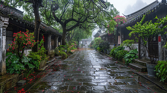 雨季风景景区的摄影照片