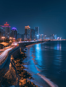 青岛海边城市夜景