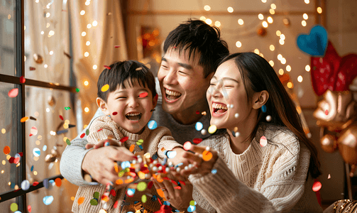 喜庆庆典摄影照片_亚洲人幸福家庭过新年
