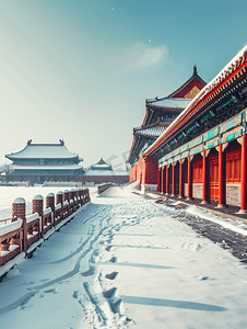 古风庭院建筑摄影照片_北京故宫博物院的雪景