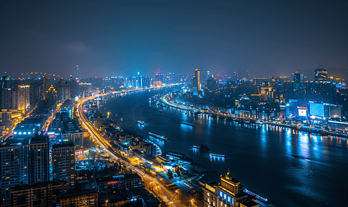 霓虹夜景摄影照片_俯瞰上海五角场的夜景