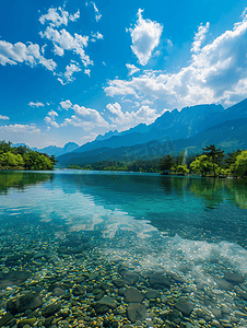 水面蓝天摄影照片_浙江余姚四明山的碧水蓝天