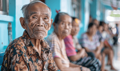 制服背影摄影照片_亚洲人生病的老人在病房